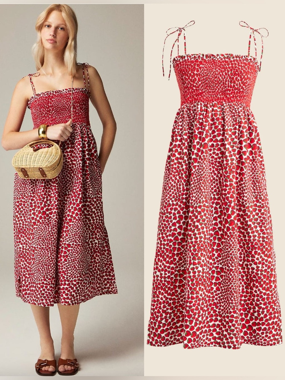 J. Crew Paloma Dress Strawberry Swirl Cotton Poplin Size Large